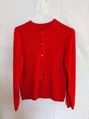 Vintage 100% Cashmere Cardigan Red XS - Identified Lands' End